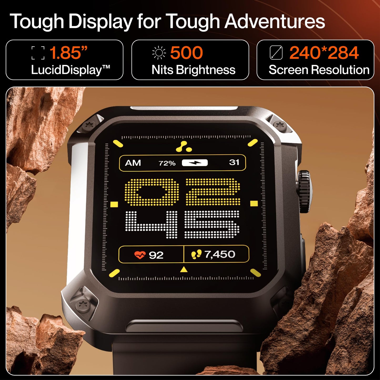 Ambrane 1.85" Uni Pair BT Calling Smartwatch, Rugged & Sporty Metal Body, 10 Days Battery, 500 NITS, 100+ Sports Mode with IP68, Sp02 Tracking, 100+ Watch Faces (Stud, Blue)