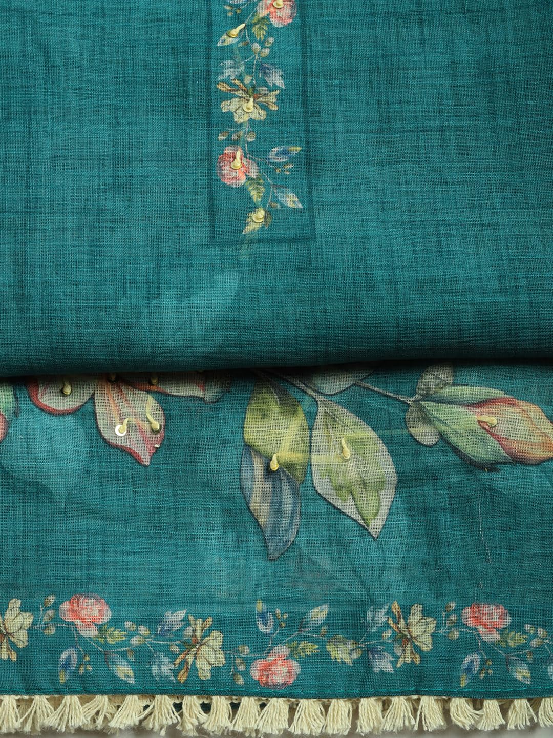 Meena Bazaar Printed Cotton Unstitched Kurta with Bottom & Dupatta