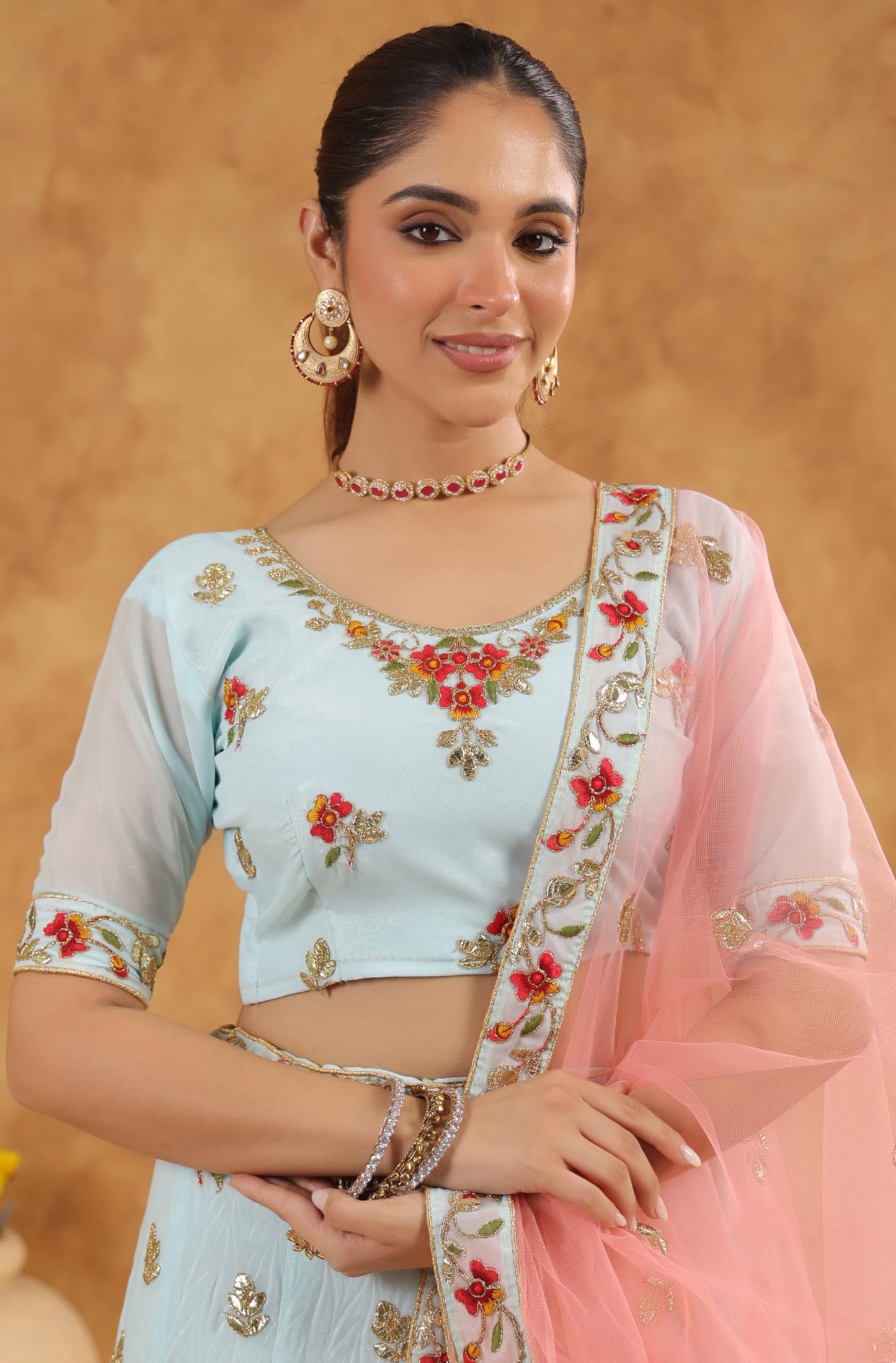 Janasya Women's Light Blue Art Silk Zari Embroidered Semi-Stitched Lehenga Choli with Dupatta Set (JAB24LC01894)