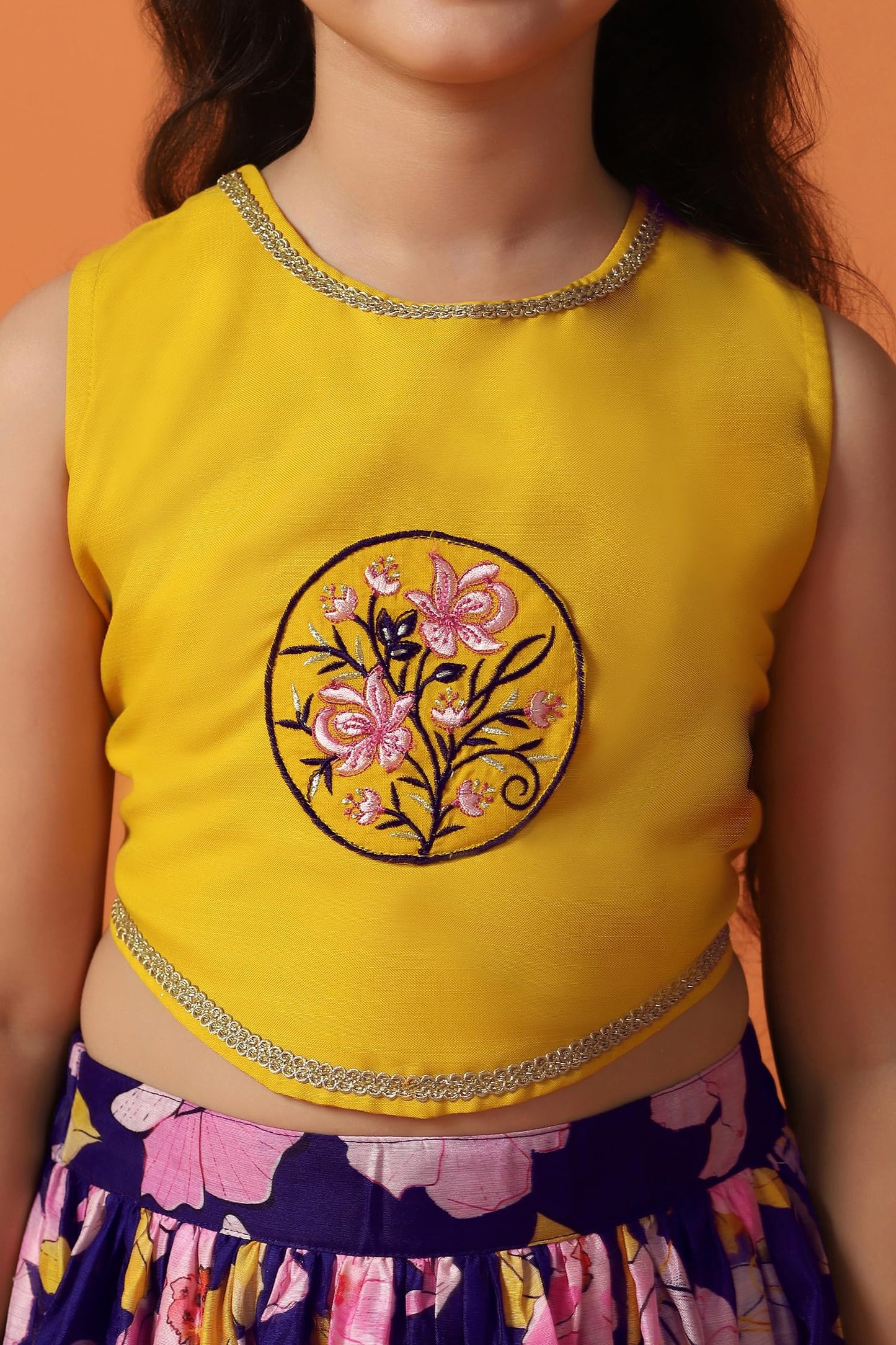 Fashion Dream Girl's Chanderi Silk Printed Lehenga Choli Set|Lehenga Set for Girls|Ethnic Wear for Kids Girls|Lehenga for Kids|Chaniya Choli for Girls (FDGLGC00178 MST 18_Mustard_2-3 Years)