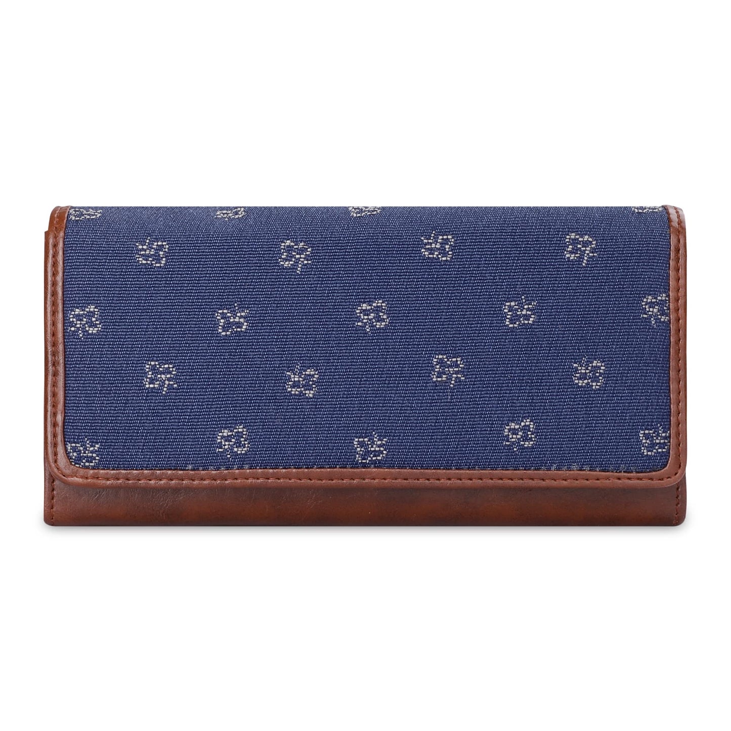 THE CLOWNFISH Sharon Collection Tapestry Fabric & Faux Leather Snap Flap Closure Womens Wallet Clutch Ladies Purse with Multiple Card Holders (Blue-Spade)