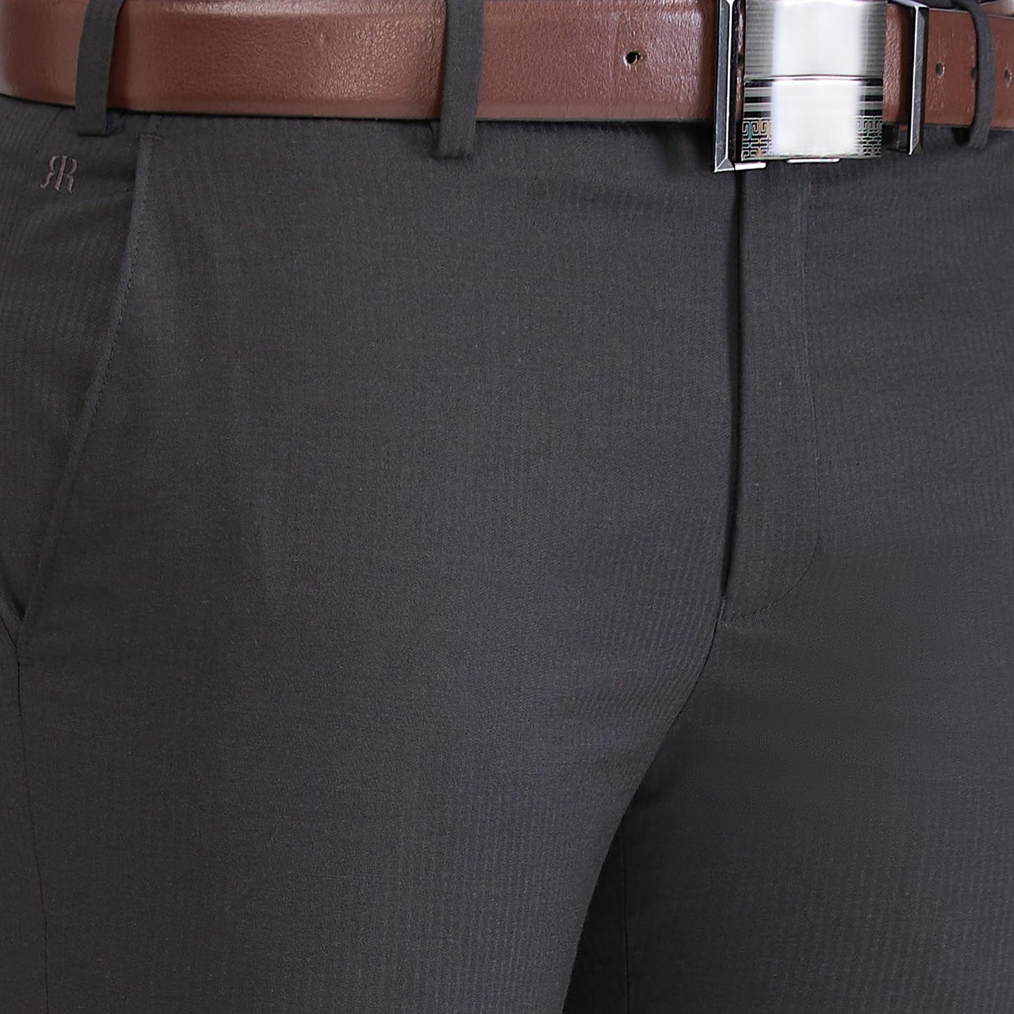 Raymond Men Slim Fit Stripe Pattern Polyester Blend Flat Front Formal Trouser (Size: 30)-RMTS05244-O8 Dark Brown