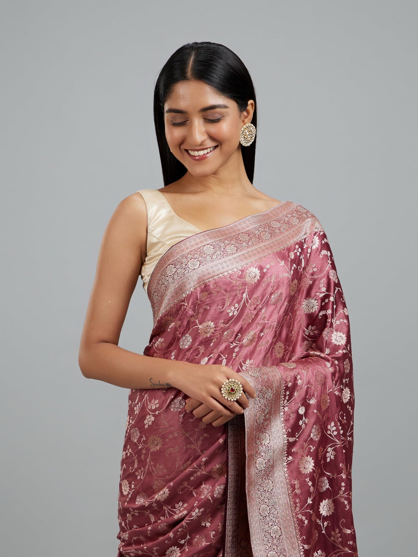 MOHEY Women's Art Silk Weave Saree with Blouse Piece(Dusty Pink)