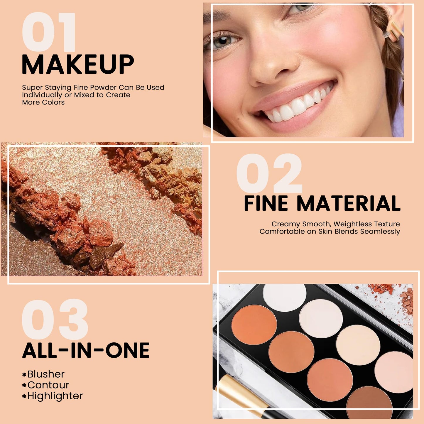 Shryoan Contour Blush and Highlighter 8 Color Palette | Highly Pigmented & Long Lasting | Semi-Matte Finish | Medium Coverage | Paraben-Free (28.0 gram) (Shade 02)