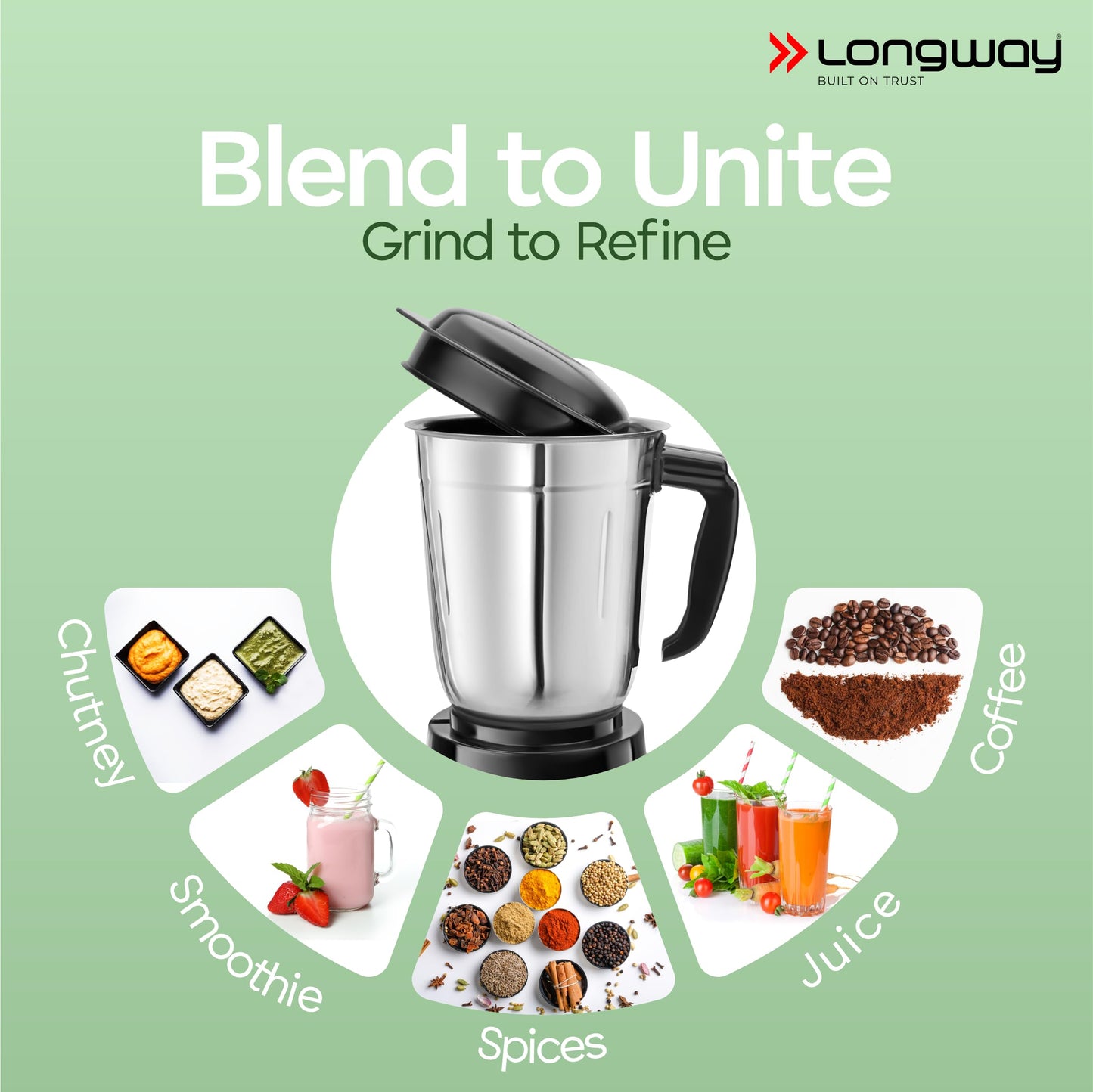 Longway Mix Pro 550 Watt Mixer Grinder with 4 Jars for Grinding, Mixing, Blending, Juicing with Powerful Motor (Black & Gray,4 Jars)