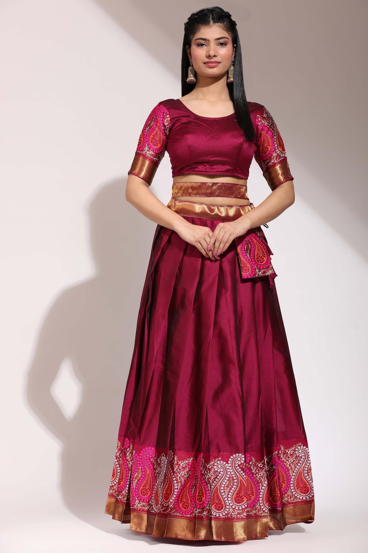 Traditional South India Half Saree for Womens (Purple)