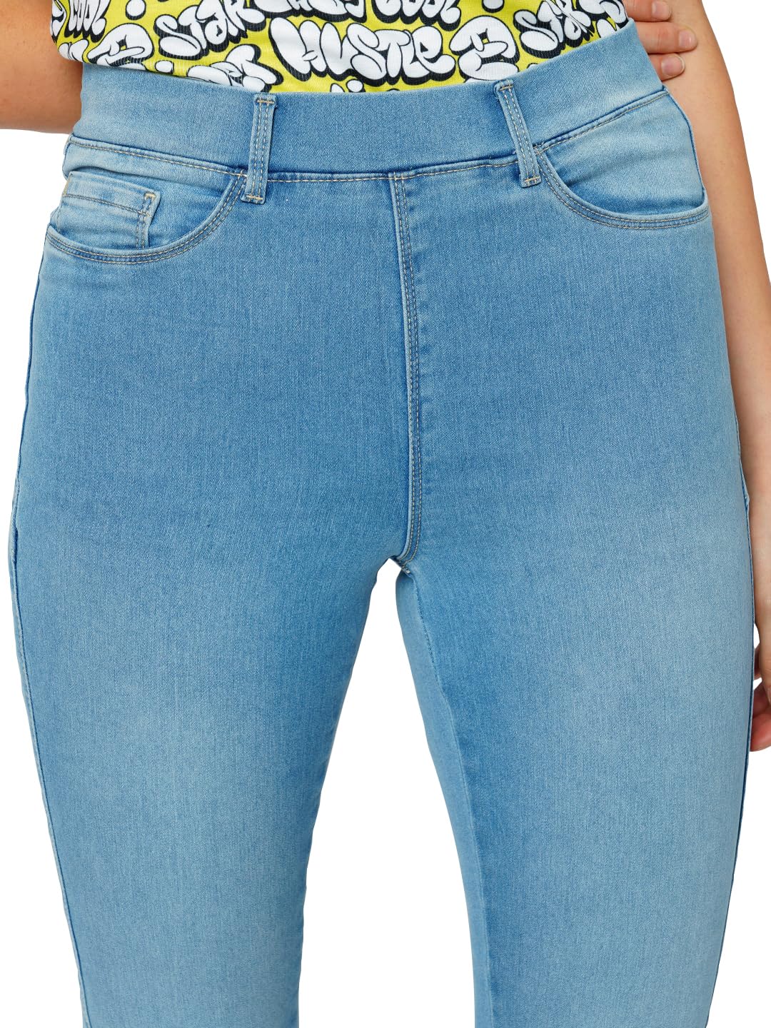 ONLY Women Solid Cotton Blend Super Skinny Fit High Rise Stretchable Blue Jeggings