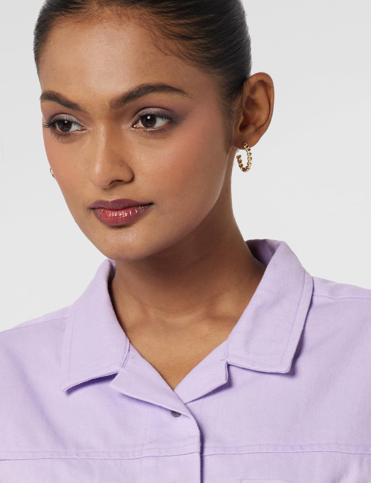 Pepe Jeans Solid Cotton Round Neck Women's Shirt (Purple, Small)