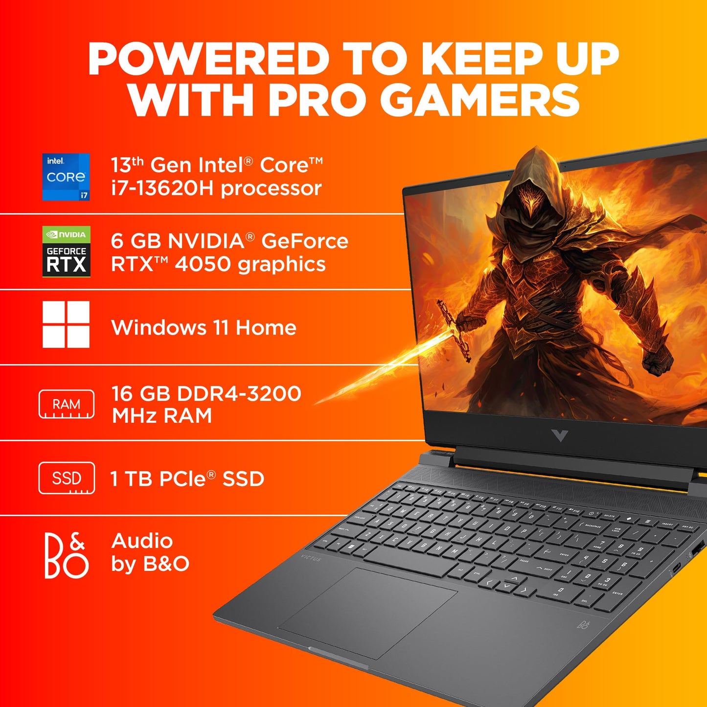 HP Victus Gaming Laptop 15,13th Gen Intel Core i7-13620H,15.6-inch(39.6 cm),FHD,Anti-Glare,16GB DDR4,512GB SSD,NVIDIA GeForce RTX 4050 Laptop GPU,Audio by B&O,Windows 11,Black,2.29kg,15-fa1274TX