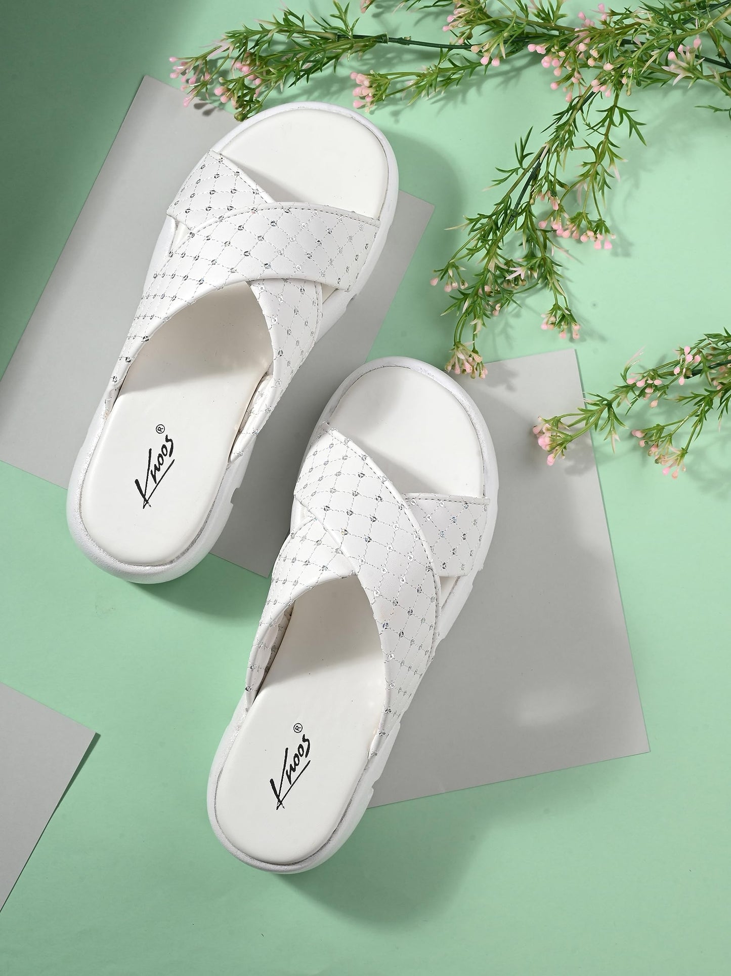 KNOOS Women Flatform Heels White