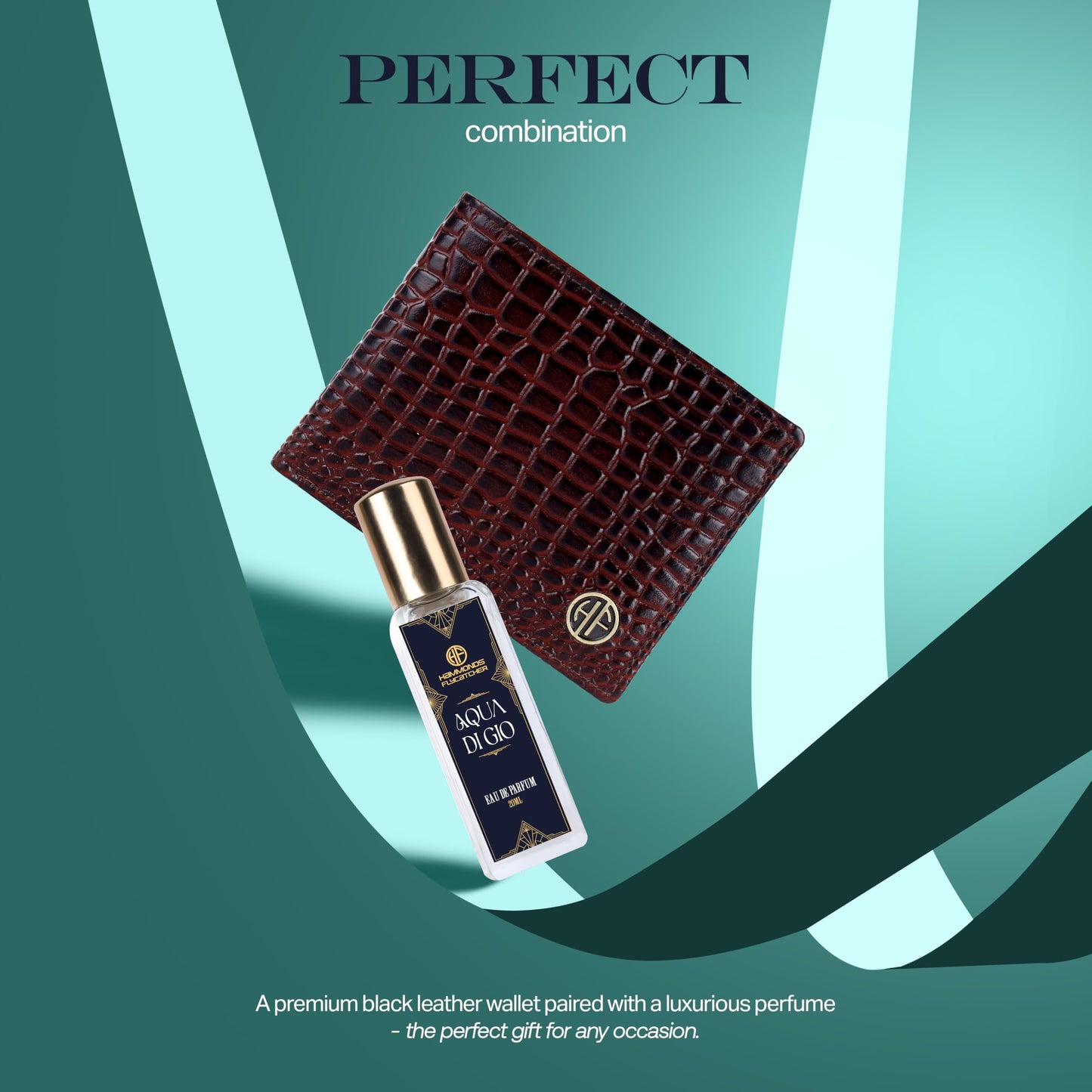 HAMMONDS FLYCATCHER Gift for Men & Women Combo - Genuine Leather Wallet Giftset - Leather Wallet- Birthday Special & Unique Gift Ideas (Aqua Di Gio, Brynn Brown)