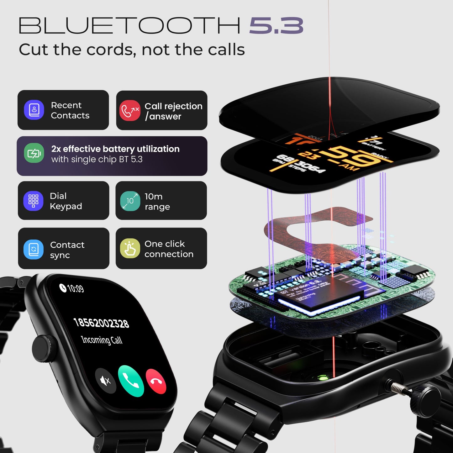 GOBOULT Trail Smart Watch 2.01'' 3D Curved HD Display, BT Calling, Working Crown, 190+Watchfaces, 500 Nits Brightness, AI Voice Assistant, SpO2 Monitoring, 120+ Sports Mode (Metal Black)