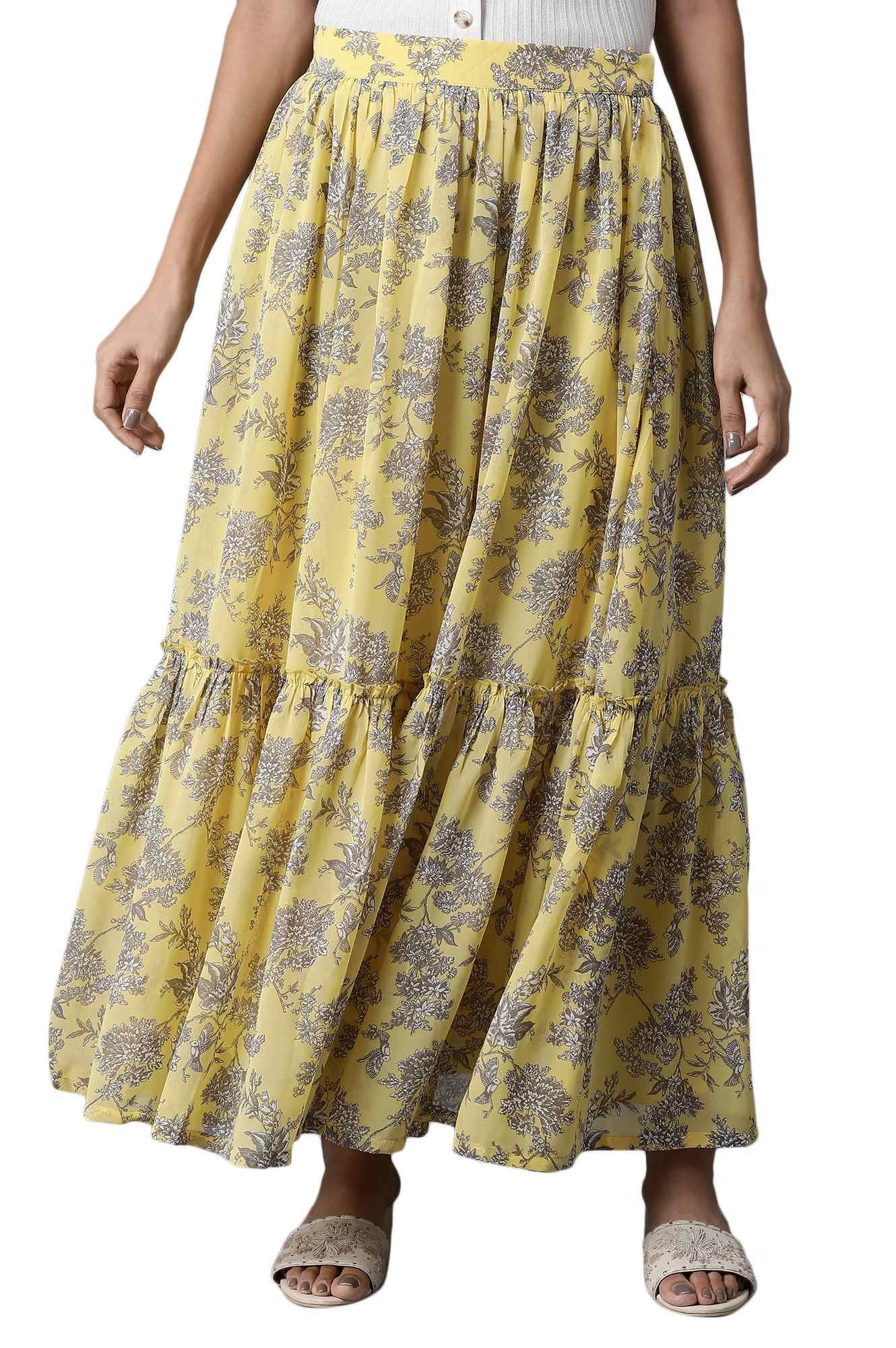 W for Woman Yellow Georgette Tiered Skirt_21FEW50302-114057_L