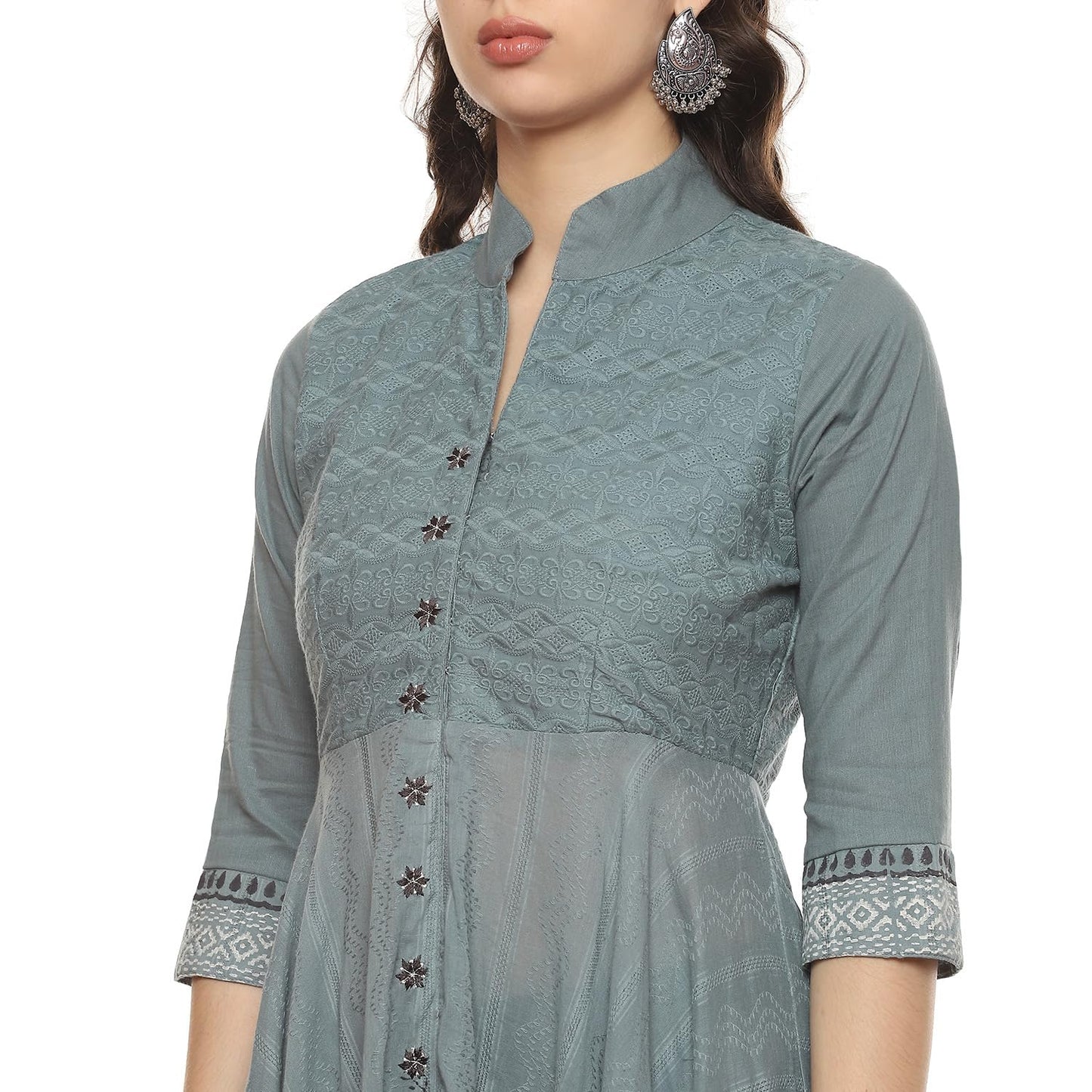 BIBA Cotton Women Solid Asymmetric Salwar Kurta Dupatta(Skdassorted2802E_Turquoise_36)