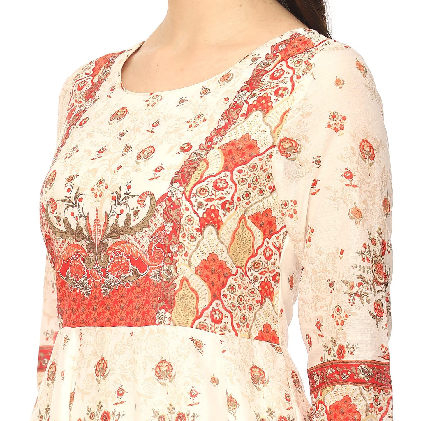 BIBA WOMEN PRINTED FITTED SALWAR KURTA DUPATTA(SKDVINTAGE 8652_CREAM_38)