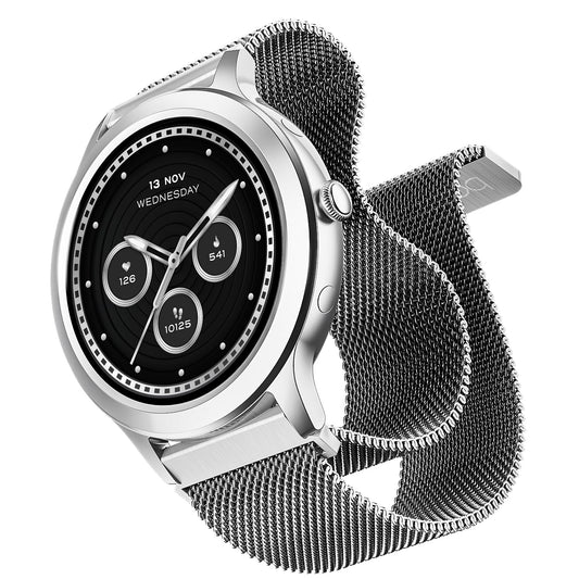 boAt Enigma R32 with 1.32" HD Display, Bluetooth Calling,Luxurious Metal Body&Metal Mesh Strap, Female Health Tracker, 100+ Cloud Watch Faces, HR & SpO2 Monitoring, IP67(Classic Silver)