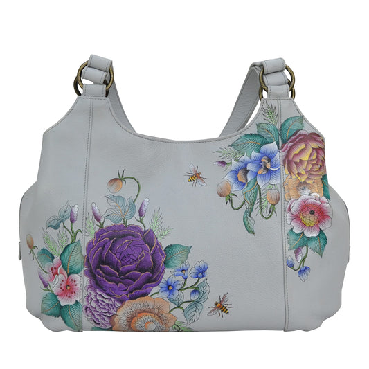 Anuschka Women’s Hand-Painted Genuine Leather Triple Compartment Large Satchel - Floral Charm