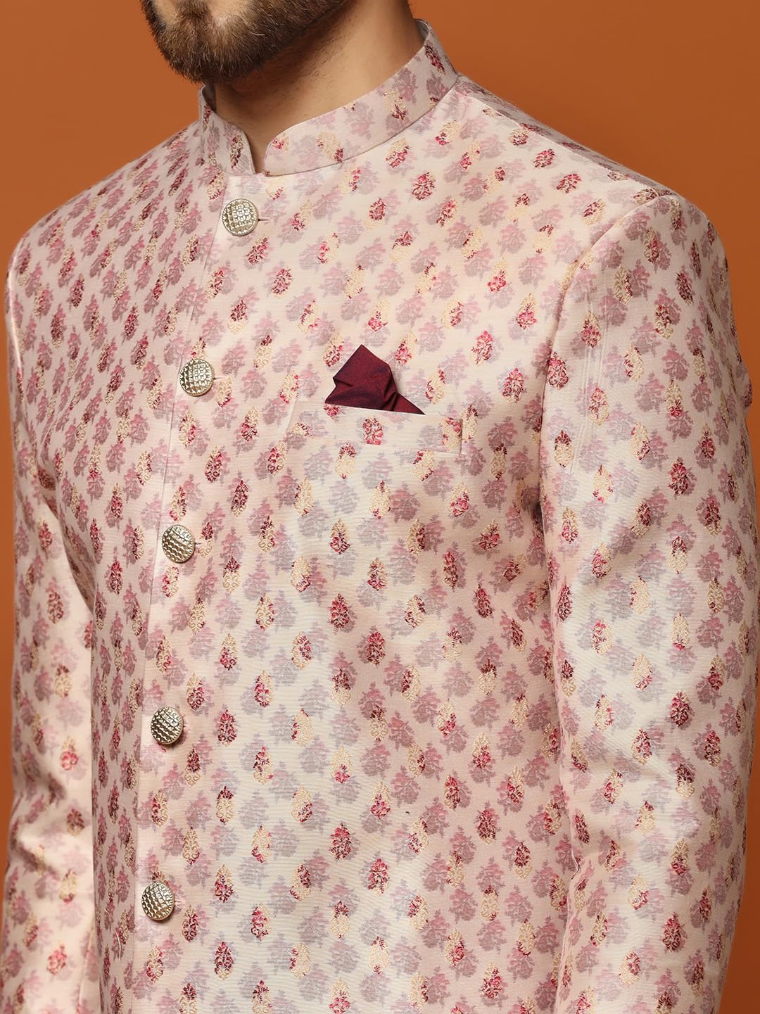 KISAH Men's Multicolor Sherwani Dhoti Set, Cotton Full Sleaves, Knee Length, Straight, Regular Fit, Mandarin Collar Ethnic Wear