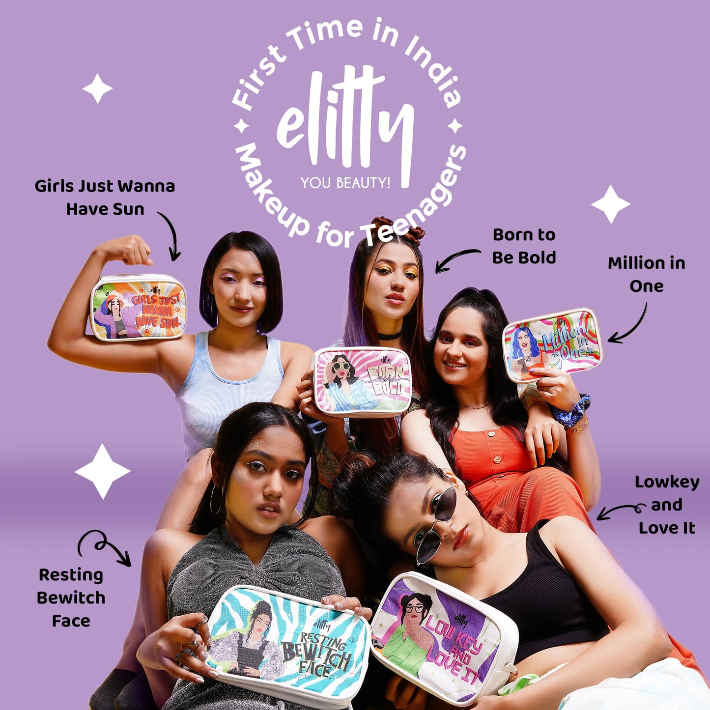 Elitty Resting Bewitch Makeup Kit Combo - Pack of 10 with 3 Freebies, Best Gifts for Girls (2 Nail Polishes| 2 Coloured Eyeliners| 1 Kajal | 1 Lip Gloss | 1 Sunscreen