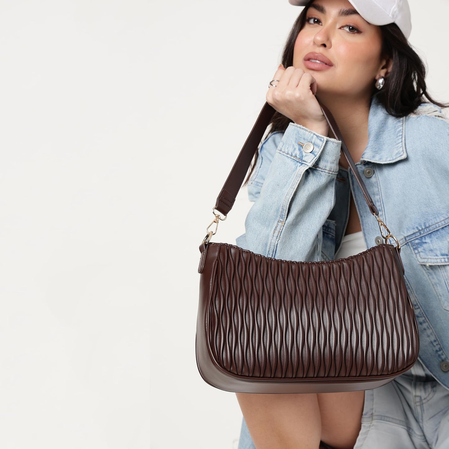 Fastrack Brown Wave Shoulder Bag for Women | Faux-Leather Handbag | Dual-Carry Shoulder & Crossbody Sling | Spacious Everyday Bag with Organizer Pockets