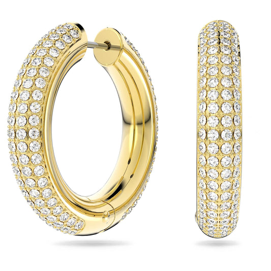 Swarovski Dextera Hoop Earrings Collection, One Size, Crystals,Gold-tone plated / White, No Gemstone