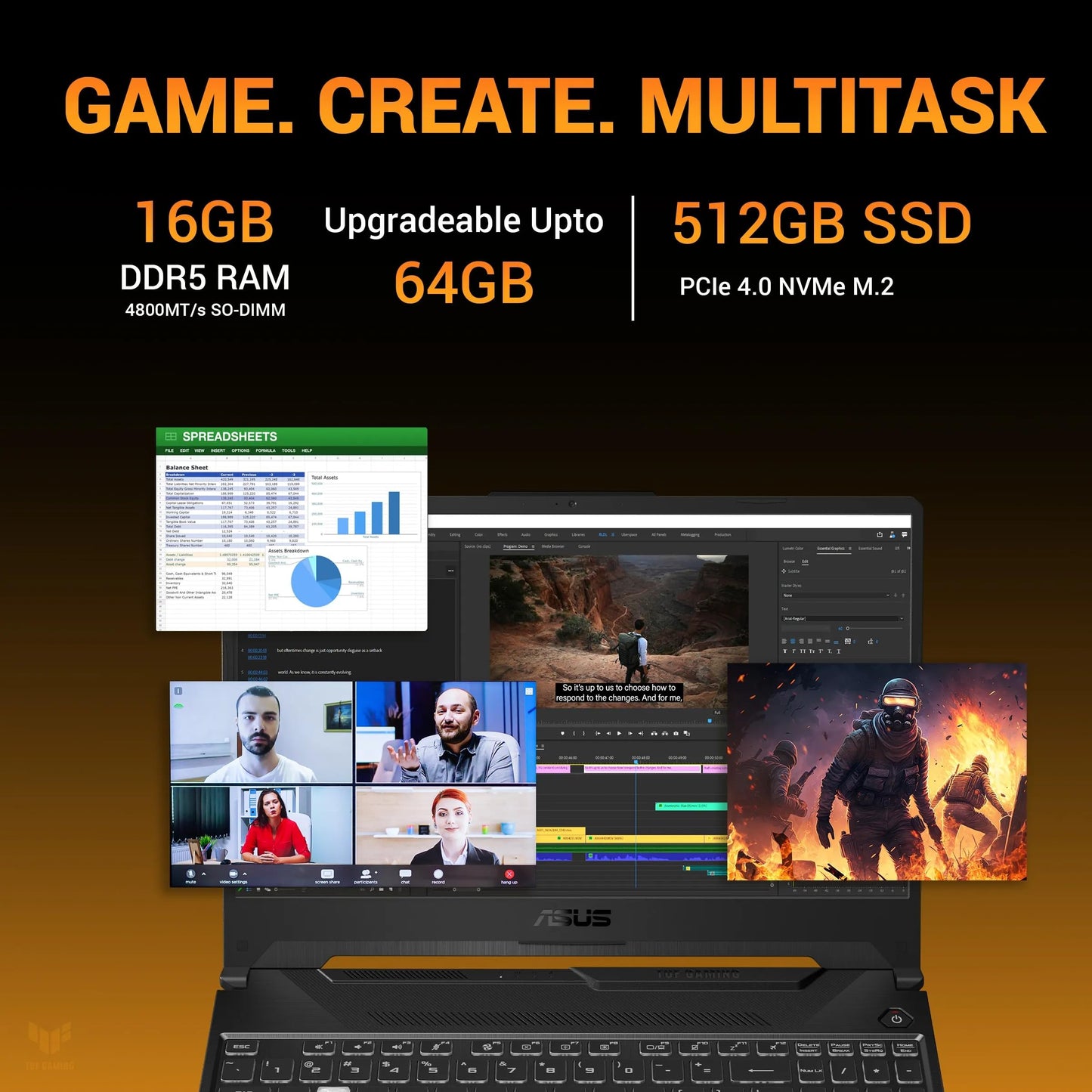 ASUS TUF A15, AMD Ryzen 7 170, RTX 3050-4GB, 16GB RAM (Upgradeable), 512GB SSD, FHD, 15.6"(39.6 cm),Windows 11 Home,Graphite Black, 2.3 Kg, FA506NCQ-HN006W, Gaming Laptop