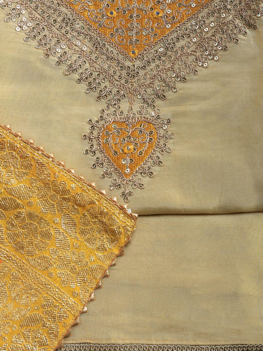 Meena Bazaar Printed Cotton Unstitched Kurta with Bottom & Dupatta