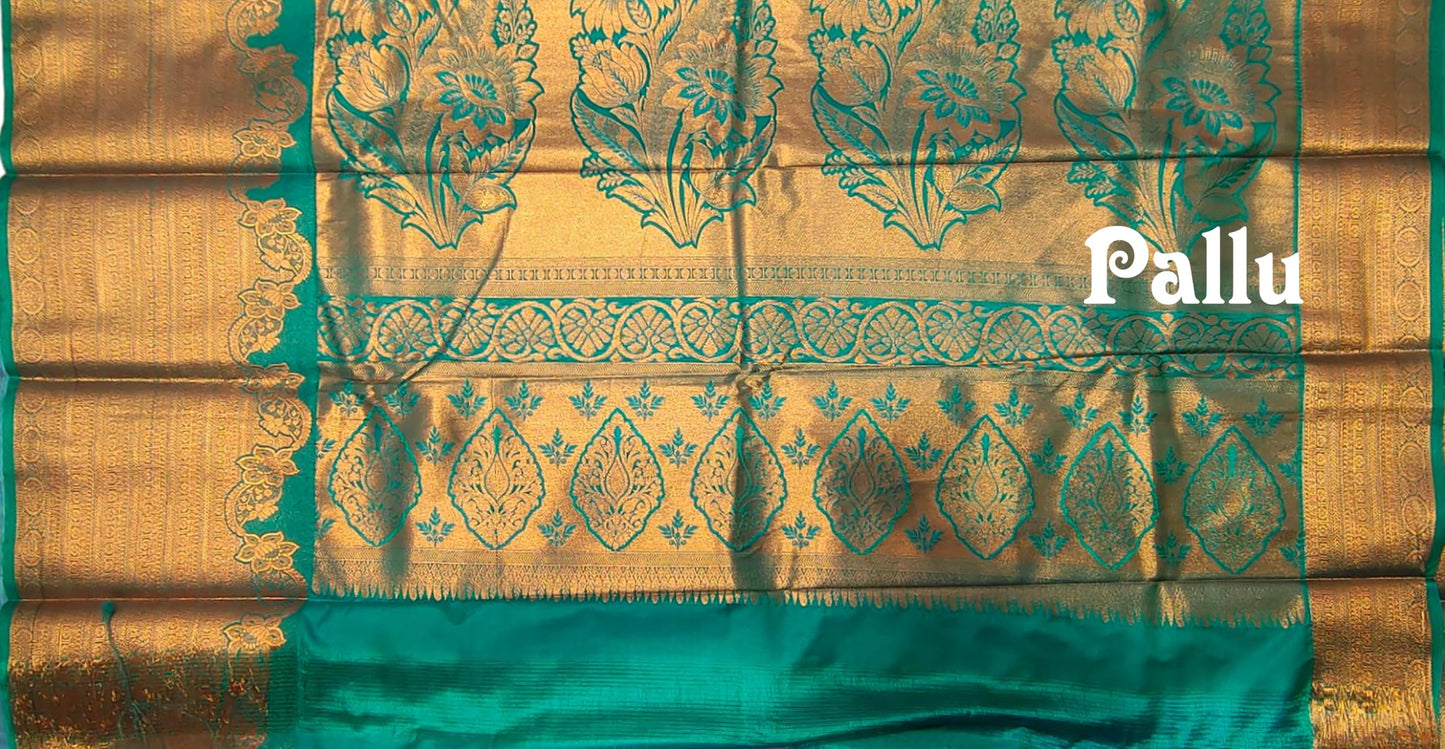 VFCollections Women's Kanchipuram Silk Pure Pattu Sarees With Blouse (VFC554-6)