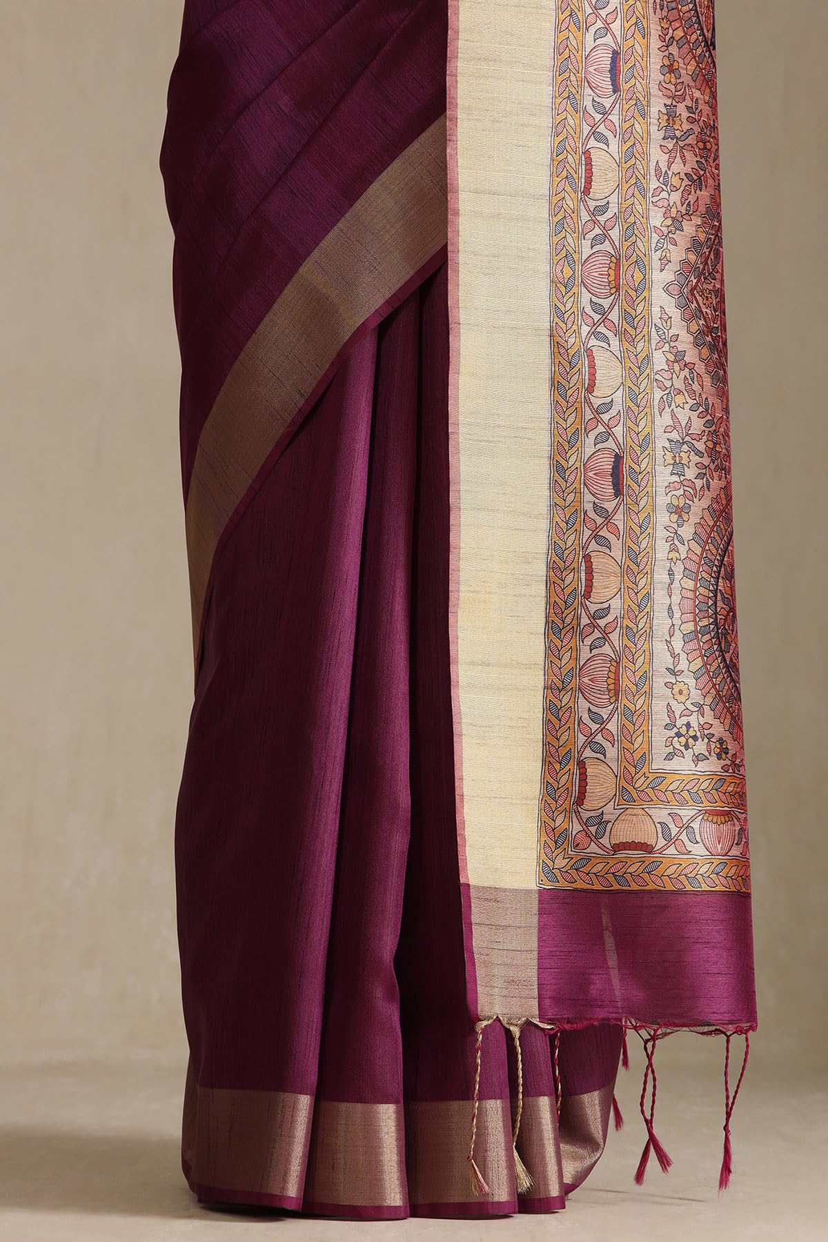 Soch Womens Wine Tussar Solid Saree