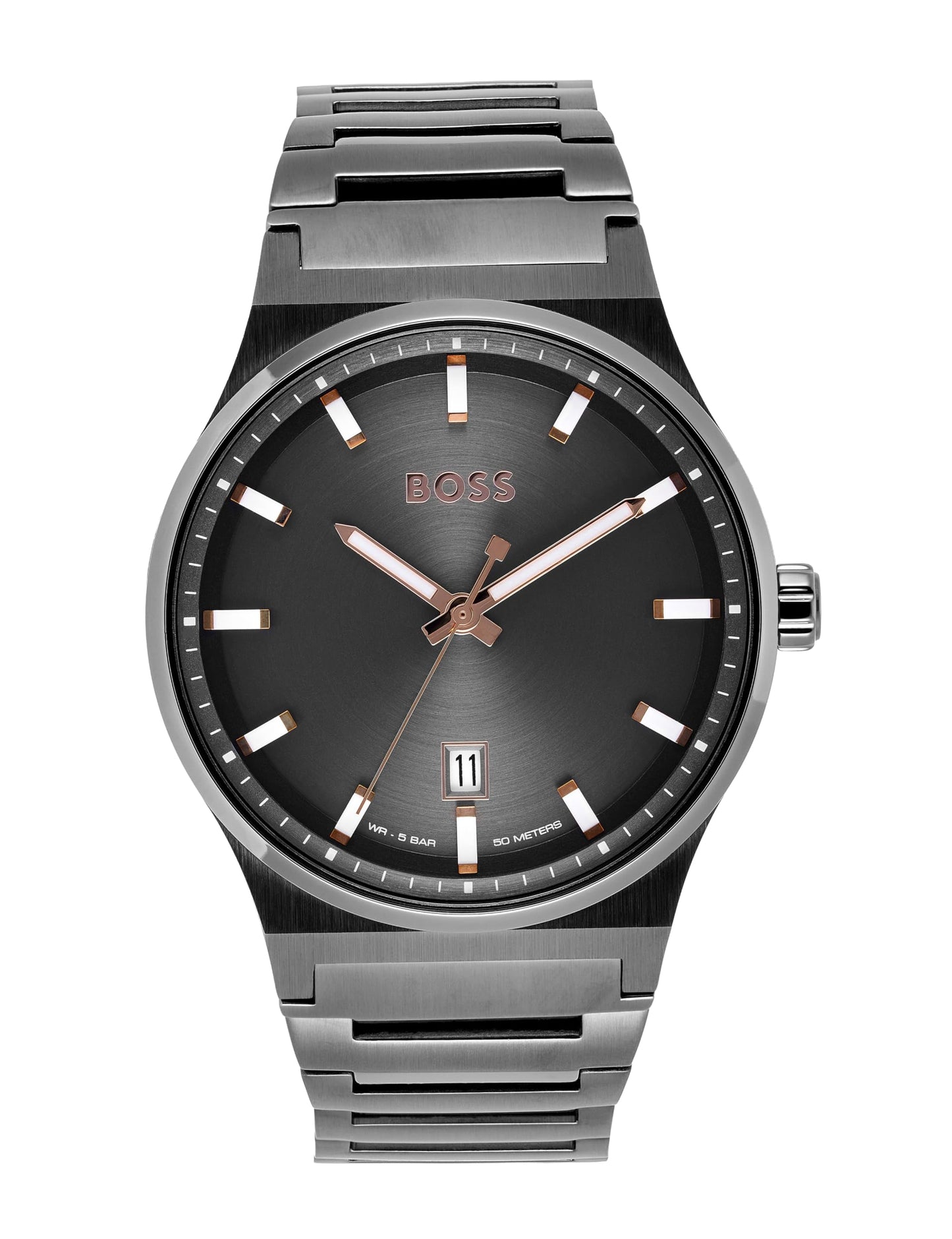 HUGO BOSS Mens Stainless Steel Analog Grey Dial Watch-1514078, Band Color:Gray