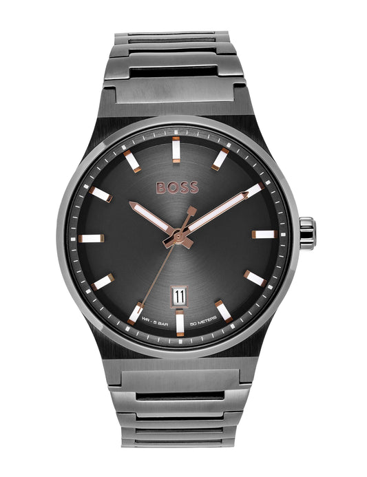 HUGO BOSS Mens Stainless Steel Analog Grey Dial Watch-1514078, Band Color:Gray