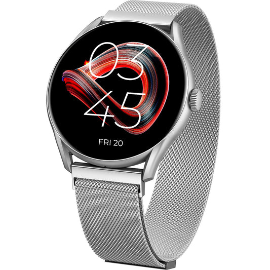 beatXP Vega 1.43" (3.6 cm) Super AMOLED Display, One-Tap Bluetooth Calling Smart Watch, 466 * 466px, 1000 Nits Brightness, Always On Display, 24/7 Health Monitoring, IP68 (Silver Metal Magnetic)