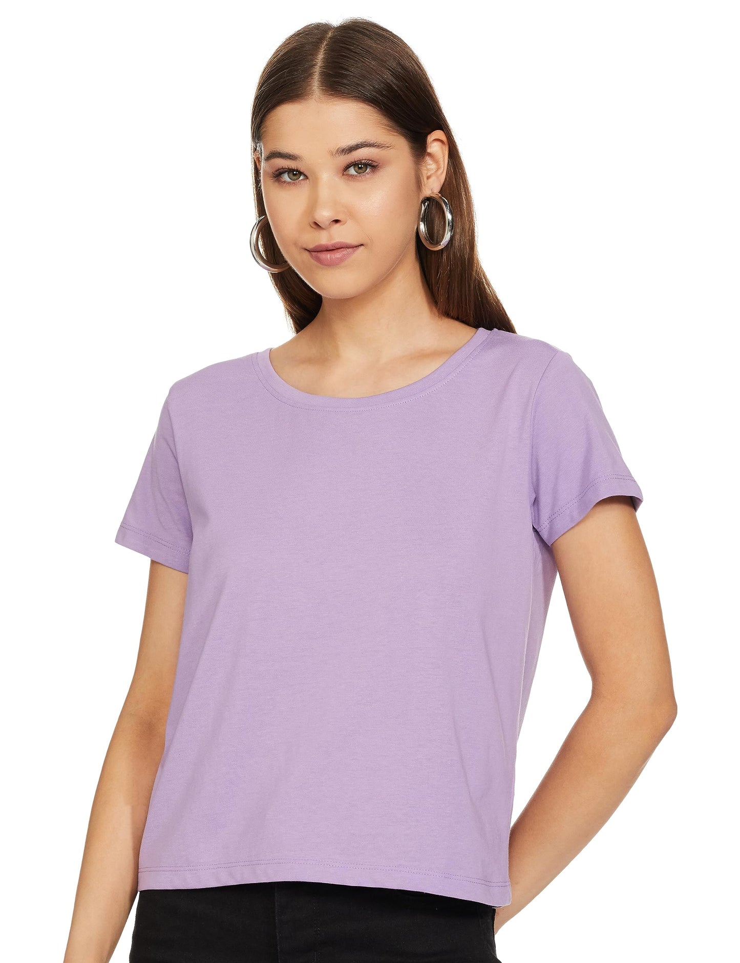 Max Women Solid T-Shirt(Lilac_L)