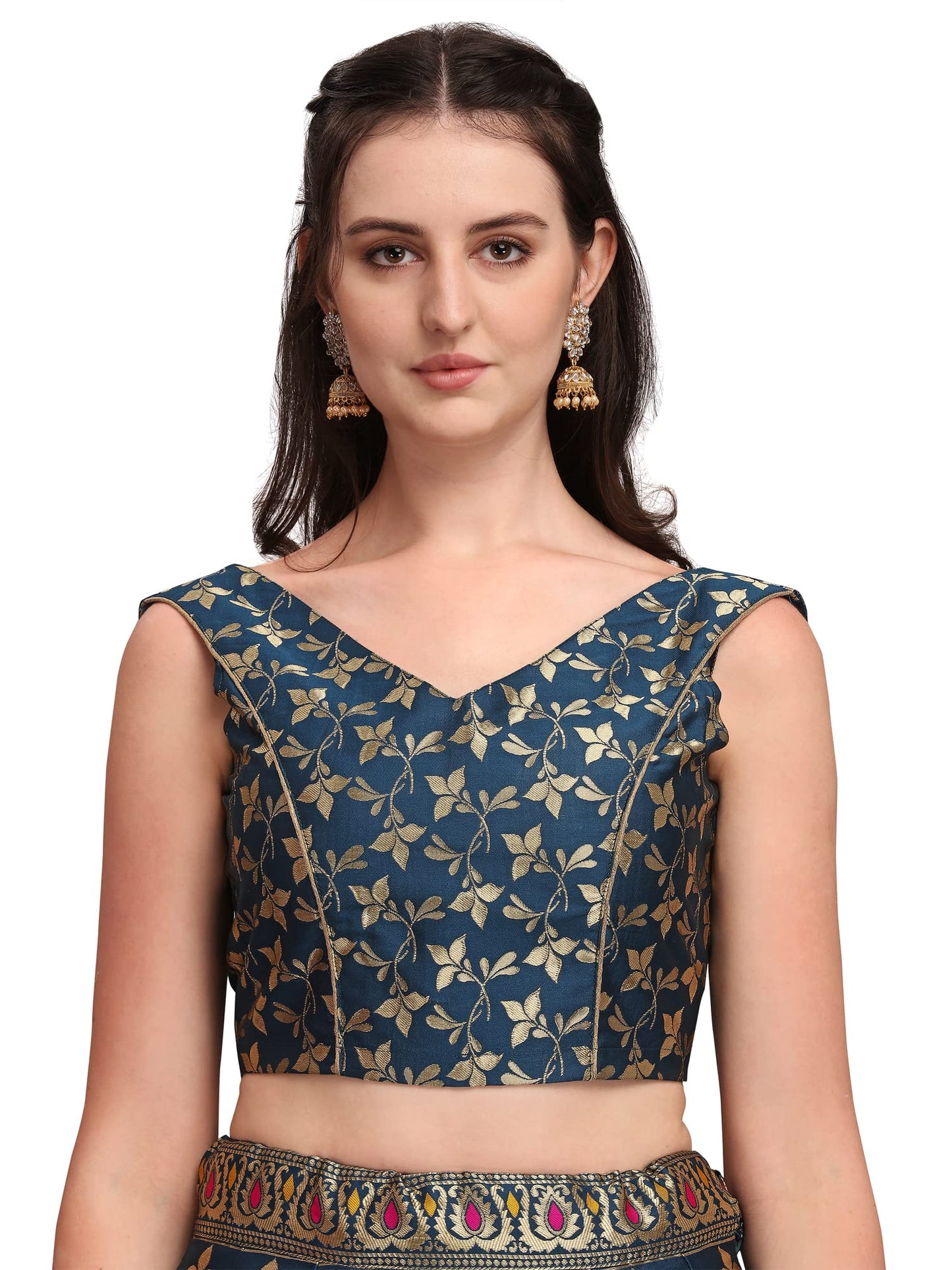 PURVAJA Women's Jacquard Semi-Stitched Lehenga choli (Amayra-Rama_Rama_Free Size)