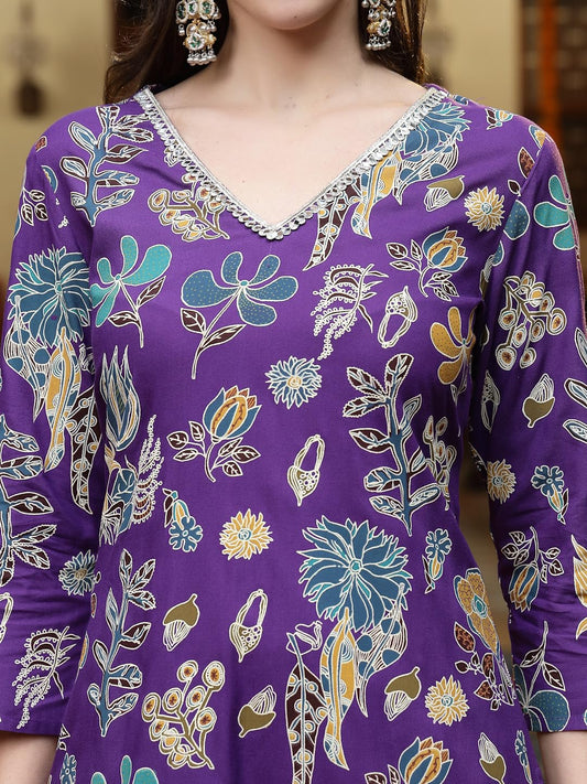 Stylum Women's Floral Printed Rayon Straight Kurta Pant Dupatta Set