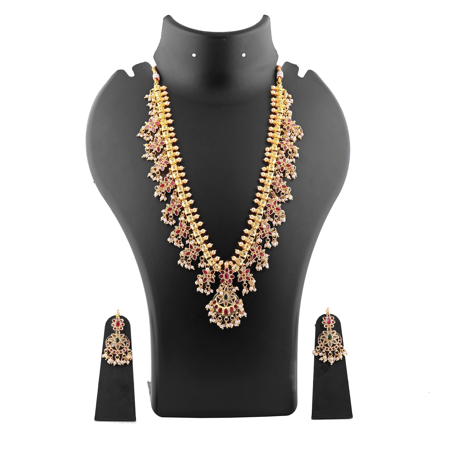 Estele Gold Plated CZ Traditional Necklace Set With Intricate Pearls Work for Women