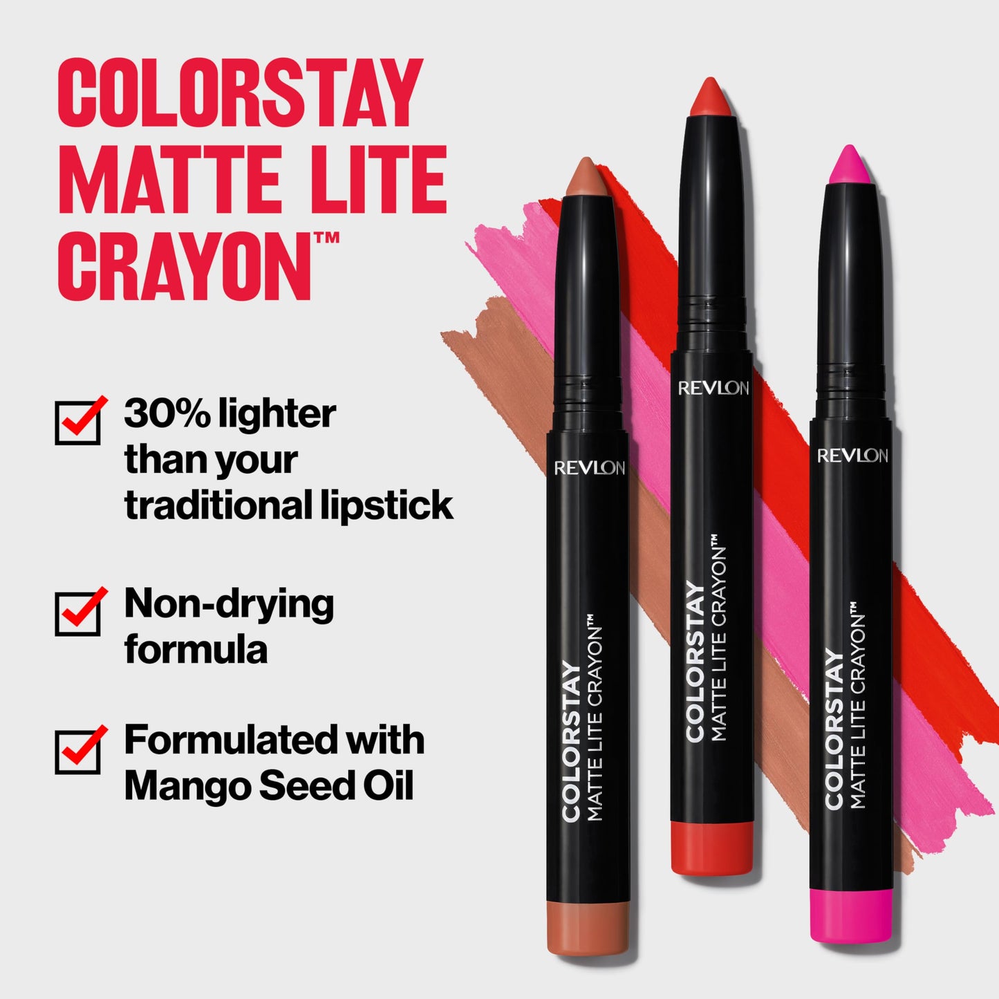 Revlon ColorStay Matte Lite Crayon Lipstick with Built-in Sharpener, Smudgeproof, Water-Resistant Non-Drying Lipcolor
