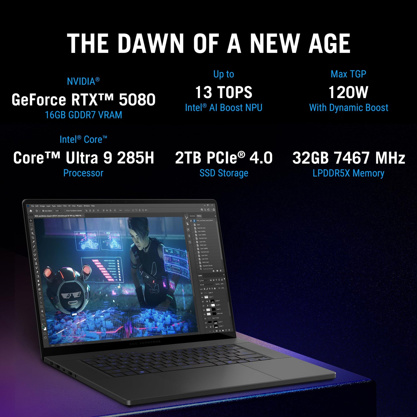 ASUS ROG Zephyrus G16,Intel Core Ultra 9 285H Gaming Laptop(RTX 5080-16GB/120W TGP/32GB/2TB/2.5K QHD+/16"/240Hz/Windows 11/M365 Basic (1Year)*/Office Home 2024/Eclipse Gray/1.95 Kg) GU605CW-QR133WS