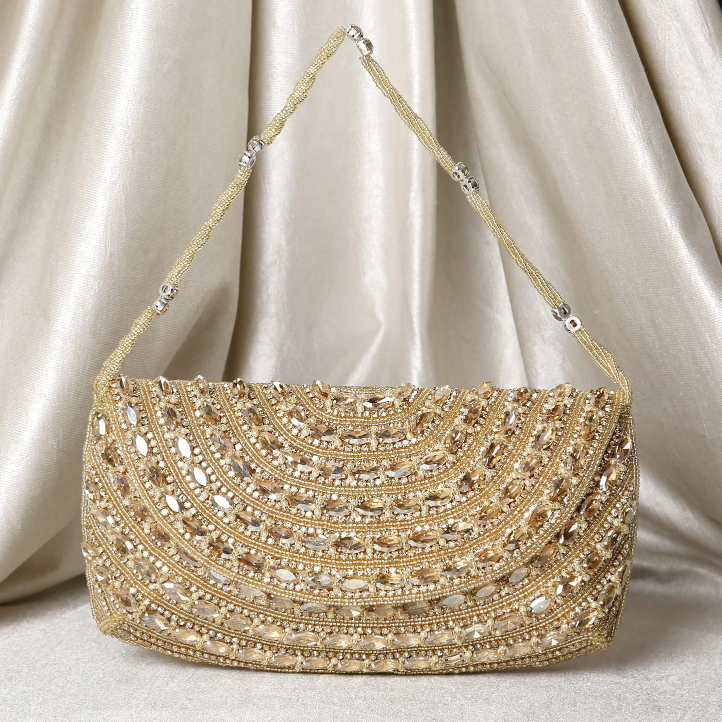 Peora Gold Clutch Purses for Women Wedding Handmade Evening Handbags Party Bridal Clutch (C95G)