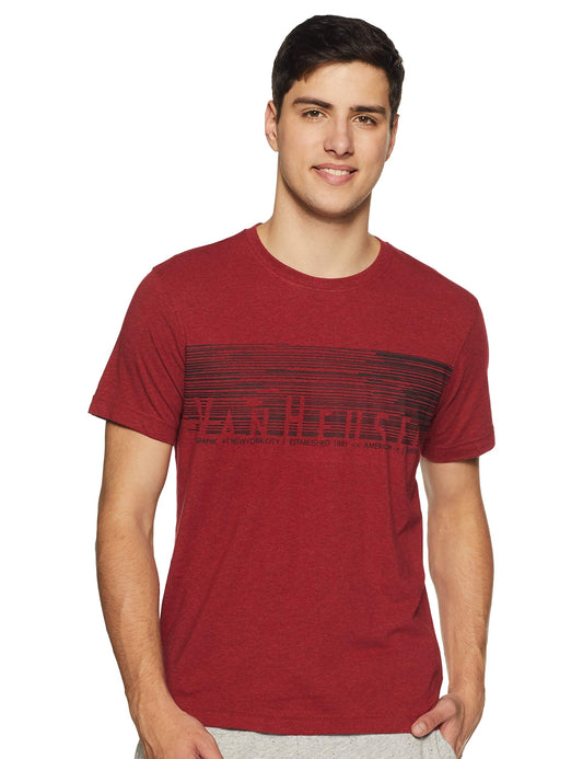 Van Heusen Men Athleisure Crew Neck T-Shirt - Short Sleeve, Printed_60040_Red Melange_M