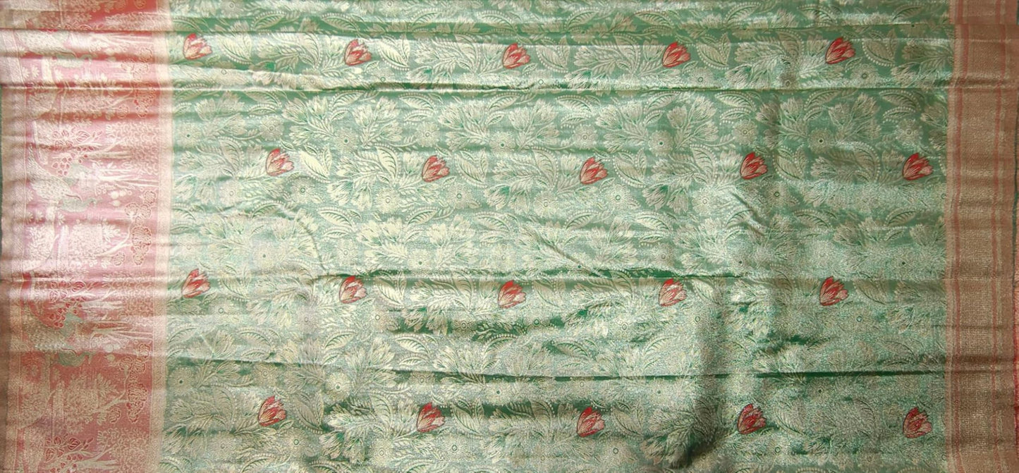 VFCollections Women's Kanchipuram Silk Pure Pattu Sarees – Peacock Border with Blouse (VFC694-3)