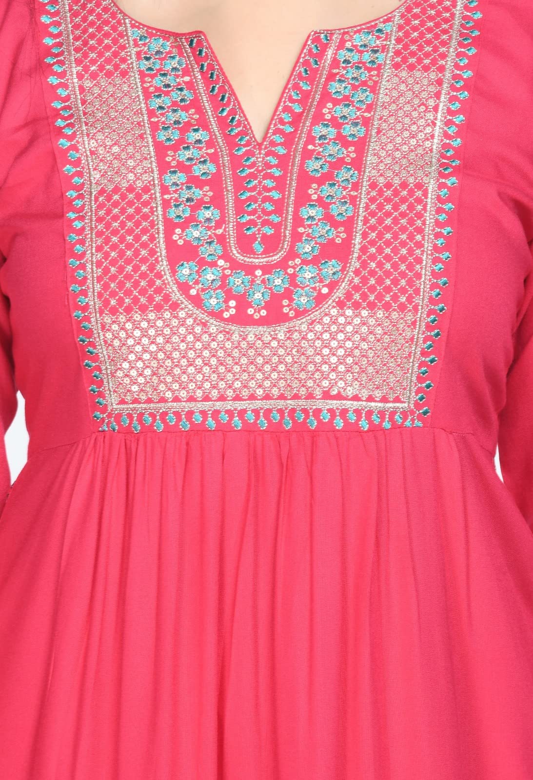 LIBOZA Rayon Ethnic Salwar Suit Set with Dupatta for Women Pink Nyra Cut - Elegant Ladies Heavy Work Kurta Sets with Special Stitched Pants (IN, Alpha, Small, PINK)