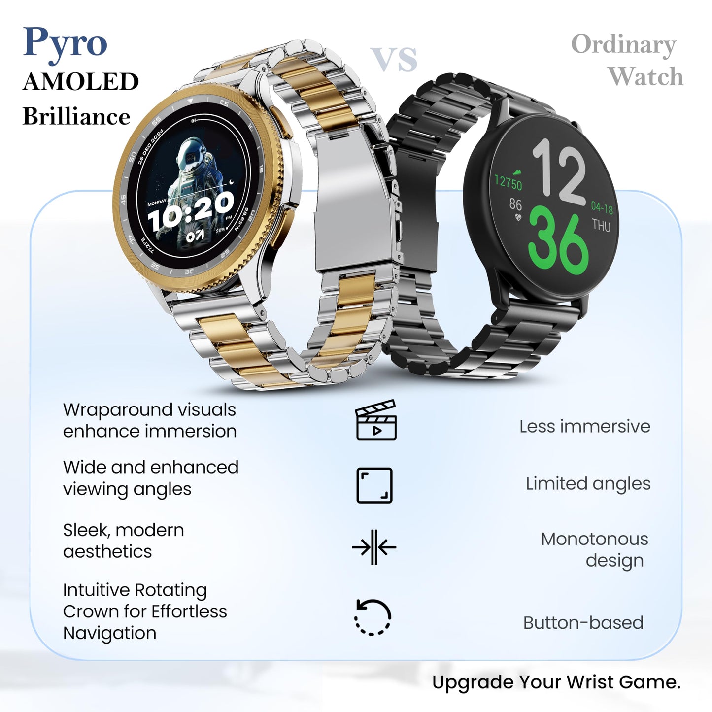GOBOULT Newly Launched Pyro Smartwatch 1.43'' AMOLED Screen, BT Calling 5.3, 600 Nits Brightness, IP68, 150+ Watchfaces, 120+ Sports Modes, AI Voice Assistant, SpO2 Monitoring (Platinum Gold)