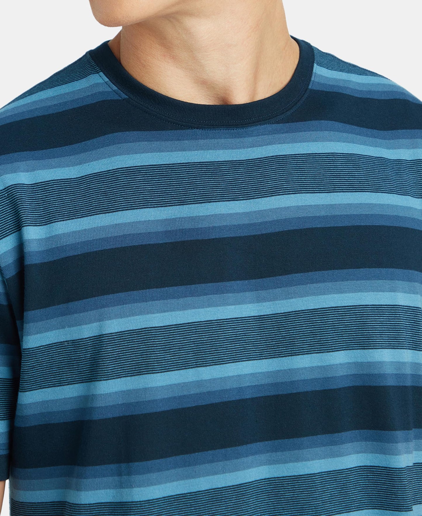 Jockey 2715 Men's Super Combed Cotton Rich Striped Round Neck Half Sleeve T-Shirt_Navy, Insignia Blue & Stellar_XXL