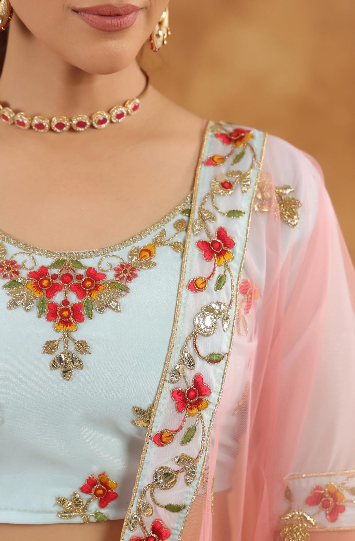 Janasya Women's Light Blue Art Silk Zari Embroidered Semi-Stitched Lehenga Choli with Dupatta Set (JAB24LC01894)