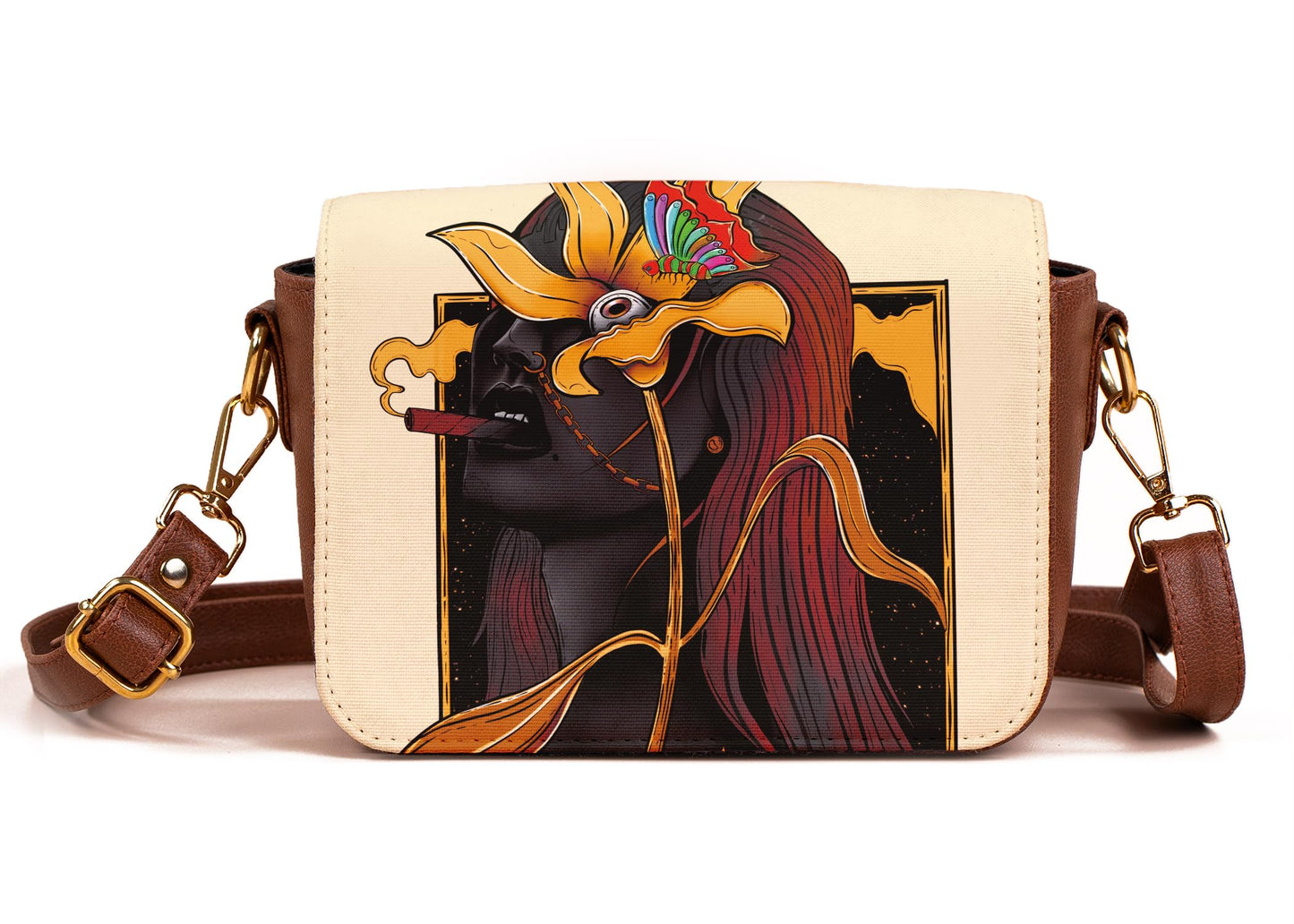 Kalankit Shoulder Bag for Woman | Vegan Leather Sling Bags for Women | Compact Crossbody Purse, Stylish Side Sling Bag & Valentine Gift for Girlfriend | Sunflowers & Cigars