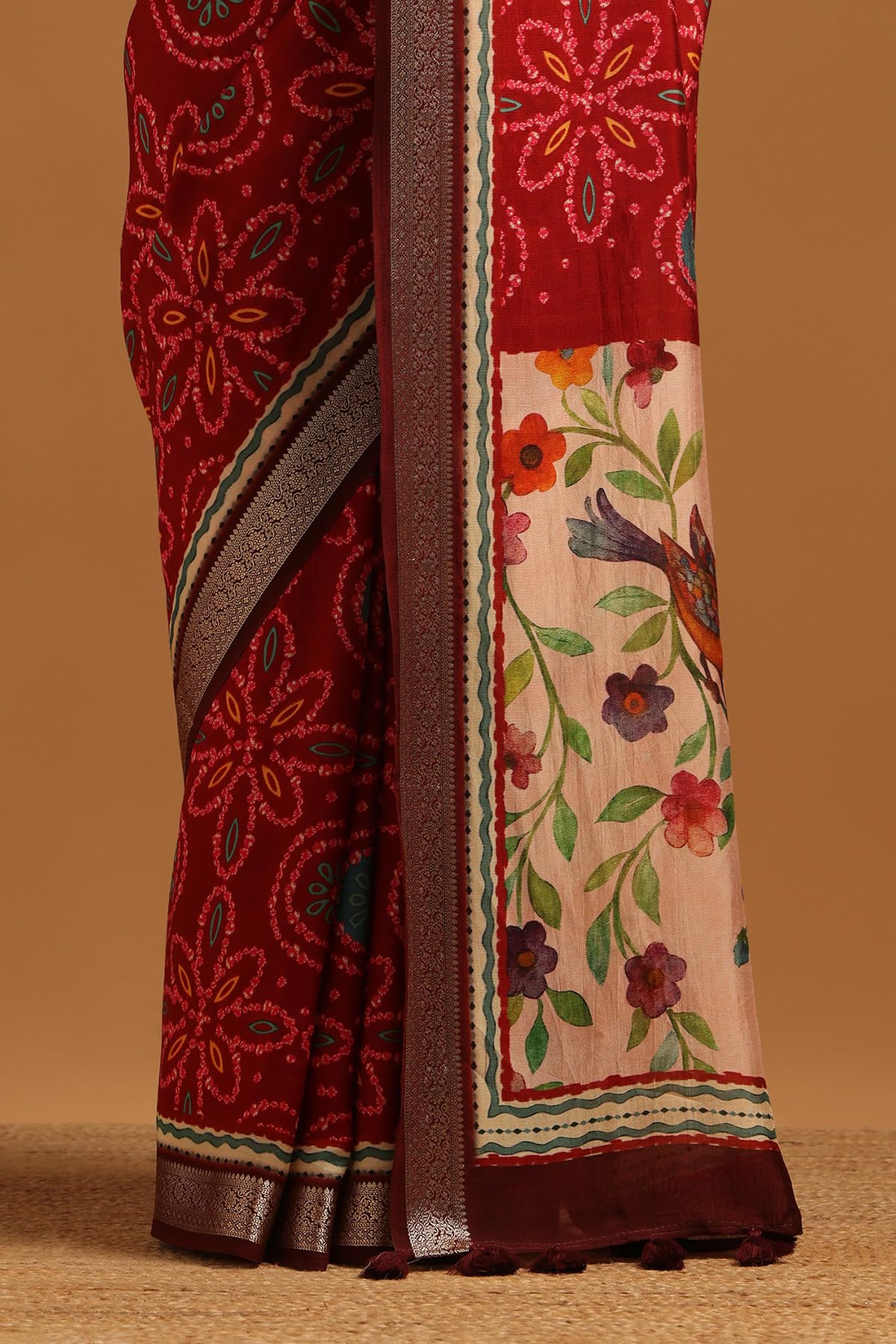 Soch Womens Maroon Poly Viscose Floral Saree