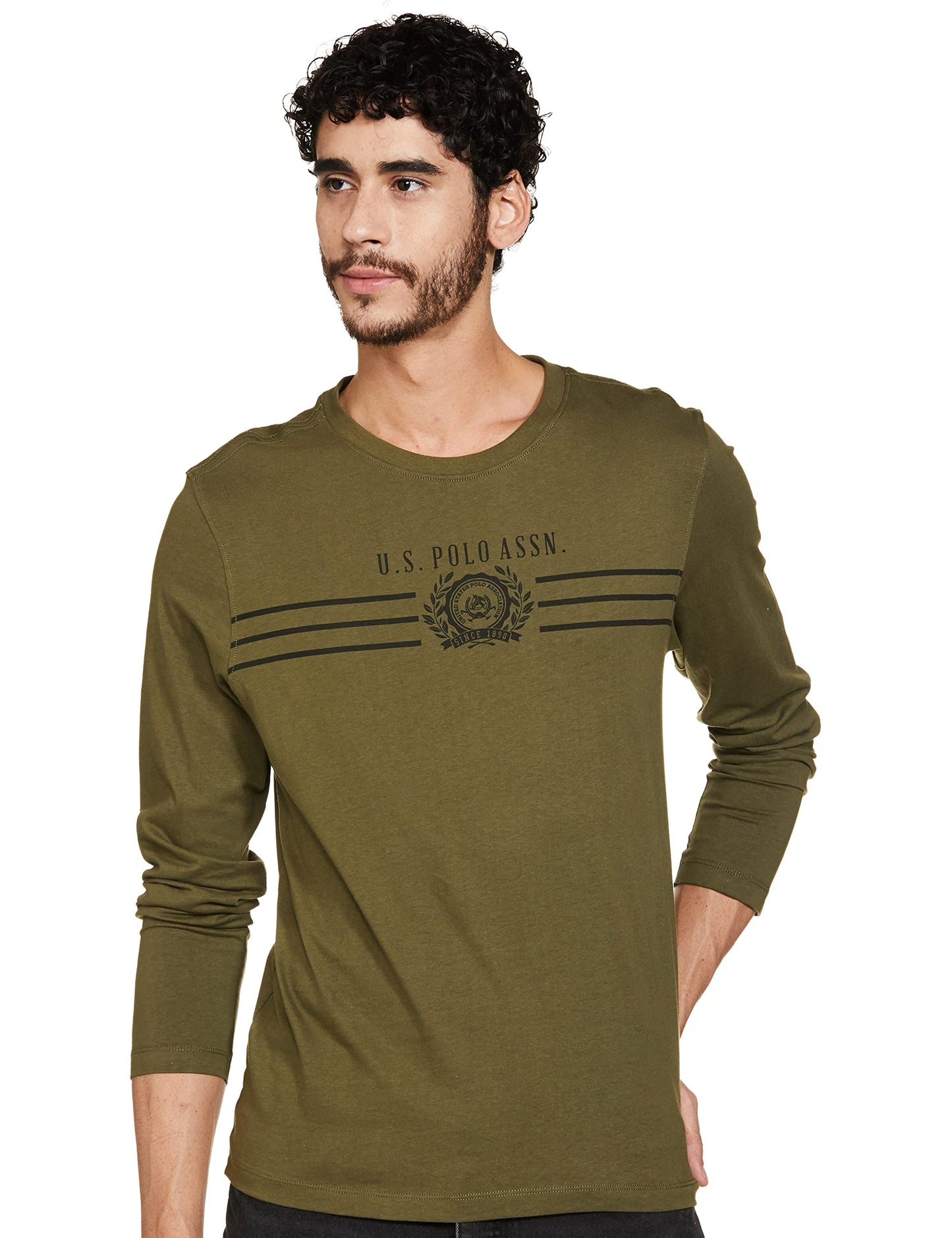 U.S. POLO ASSN. Men's Slim Fit Fs Round Neck T-Shirts (Ustshs1384_Green_L)