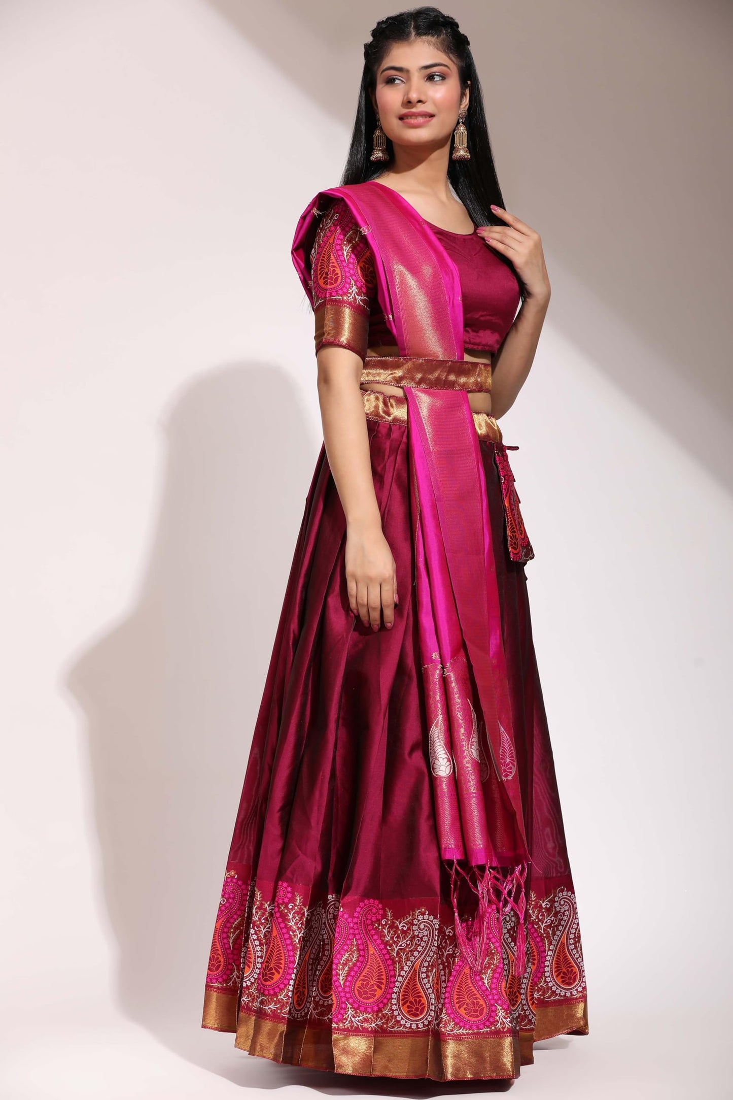 Traditional South India Half Saree for Womens (Purple)