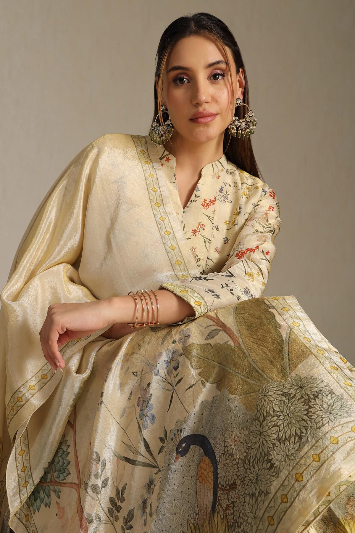 Soch Womens Tissue Botanical Print Suit Set With Sequins